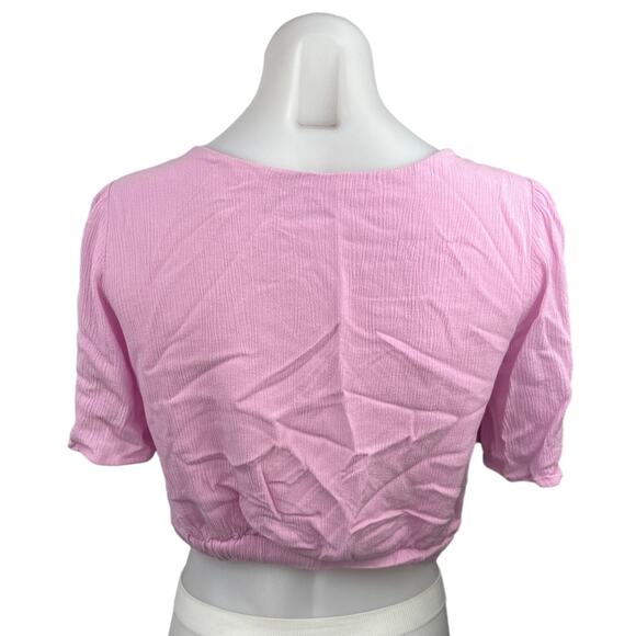 Abercrombie & Fitch Pink Twist Front V-Neck Flutter Sleeve Crop Top Blouse Sz M - Picture 2 of 4
